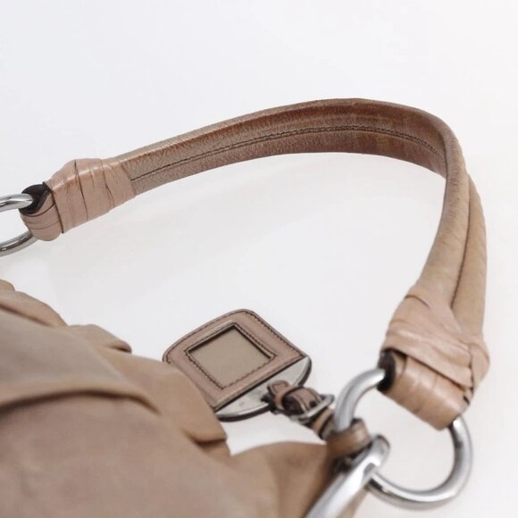 PRADA Shoulder Bag Leather Beige Silver Auth - Picture 7 of 15